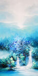 油画山水流水生财玄关