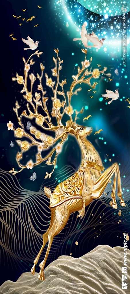 发财鹿麋鹿金色玄关