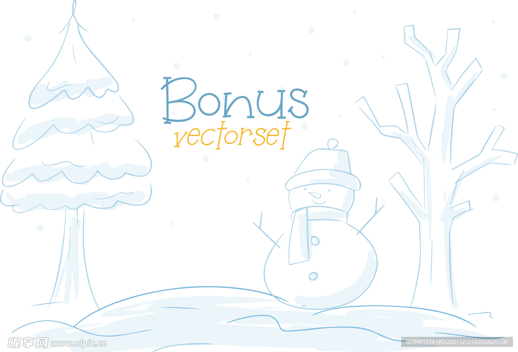 速写雪人与圣诞树简笔画