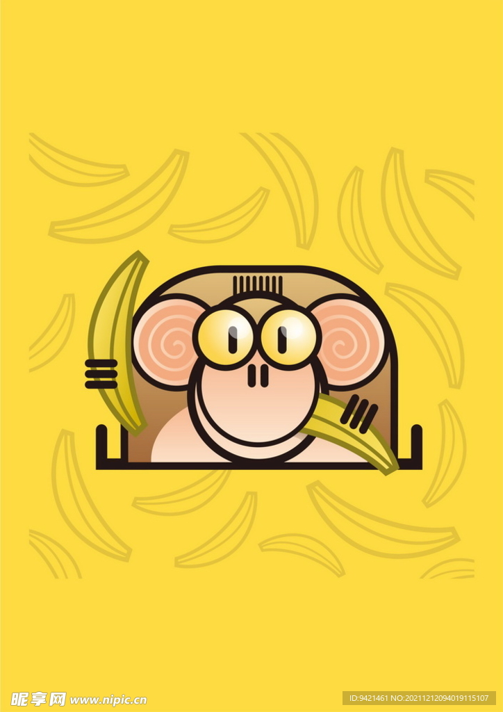 猴子动物卡通香蕉图案