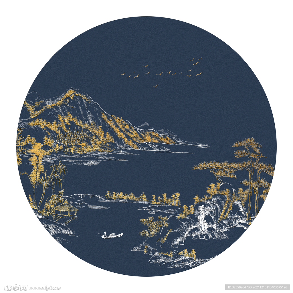 金色意境山水玄关