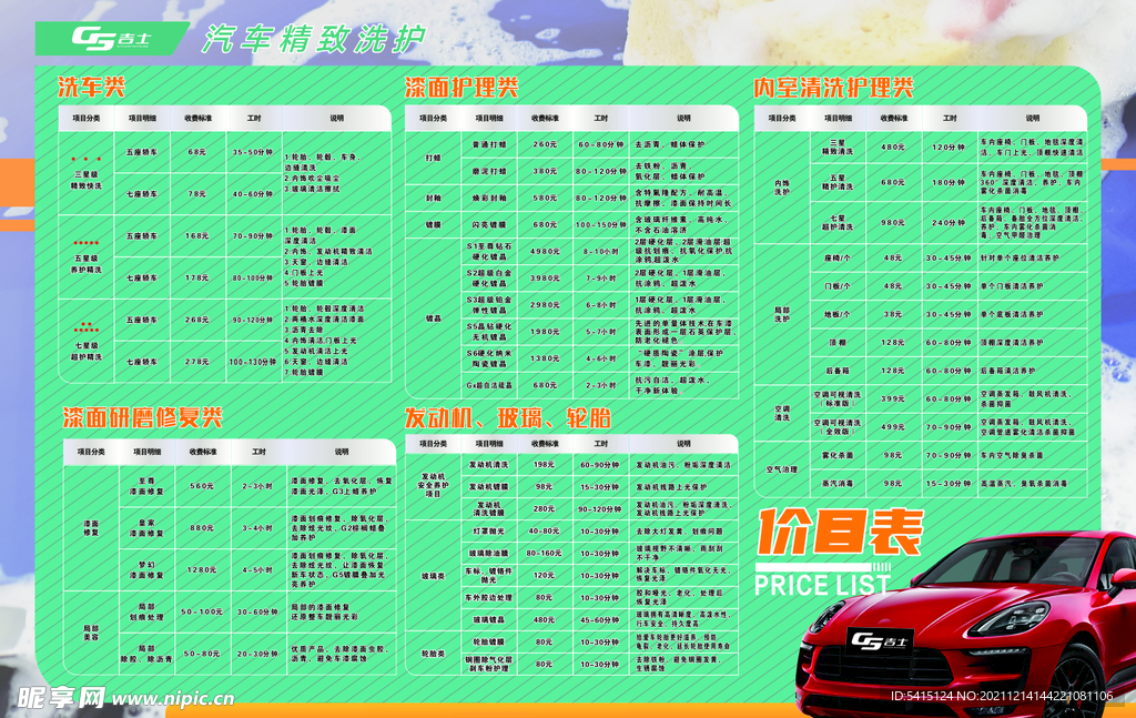 吉士洗车店价目表