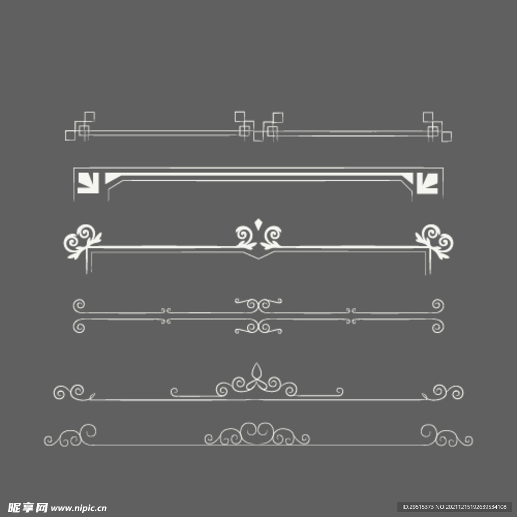 6款复古花纹花边设计矢量图