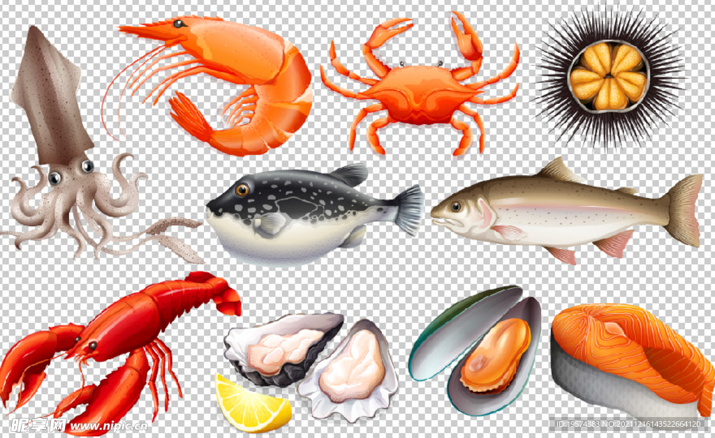 河豚八爪鱼海胆螃蟹虾子牡蛎