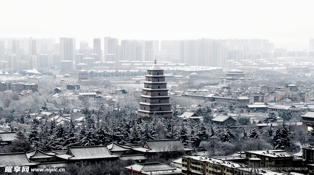 西安大雁塔雪景全景