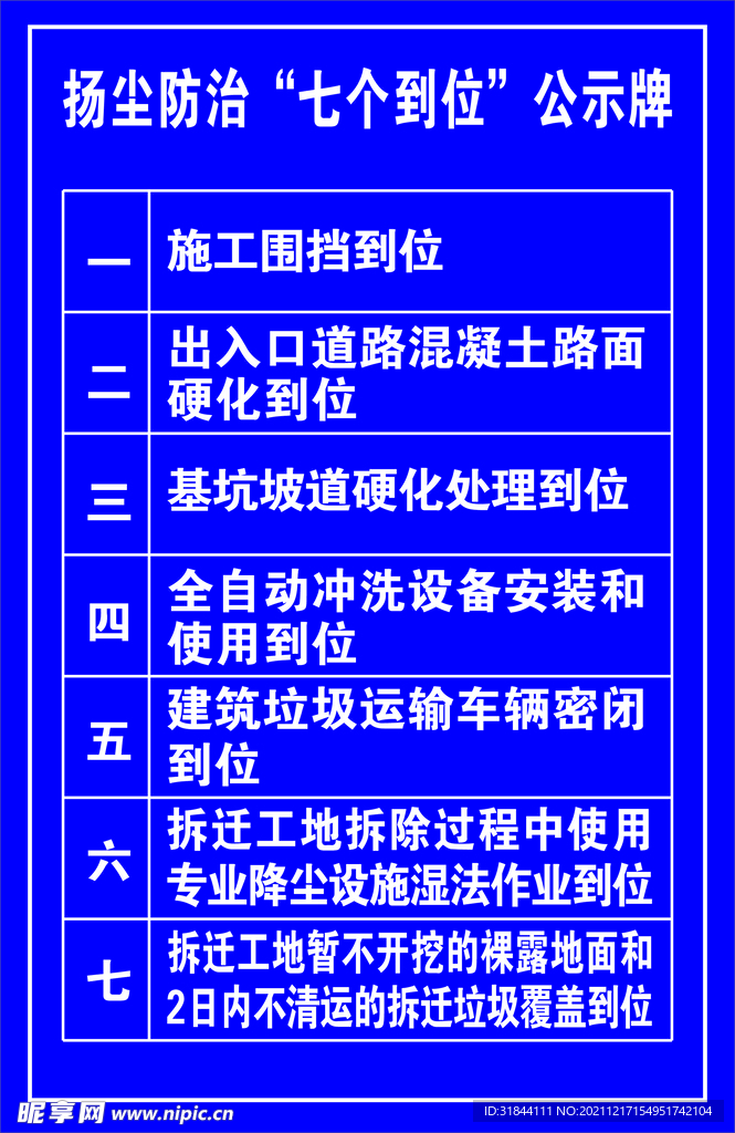 扬尘防治七个到位公示牌