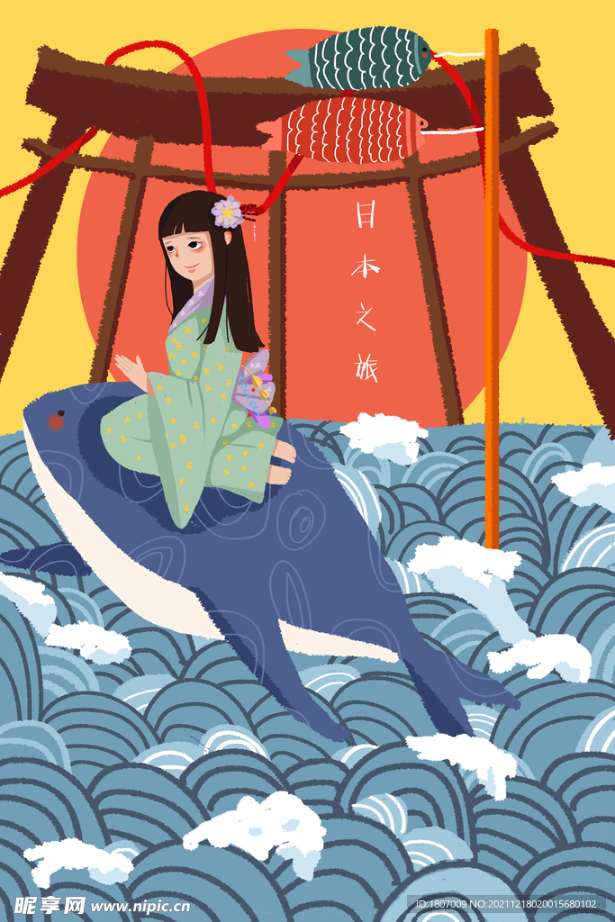 国潮日系美少女背景