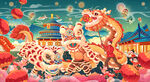  虎年舞狮国潮海报图片