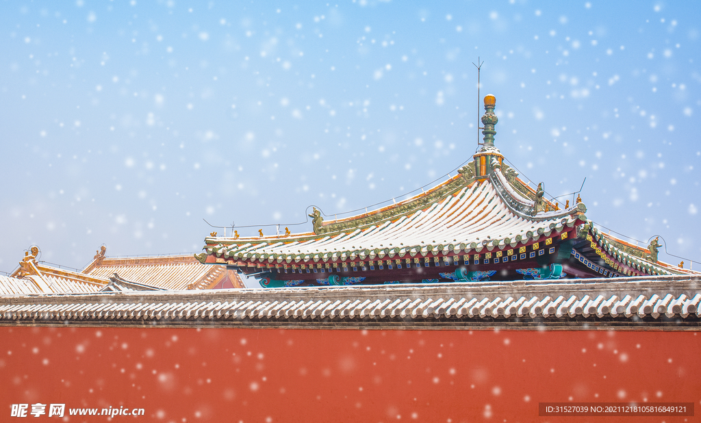 雪景宫墙冬季下雪素材