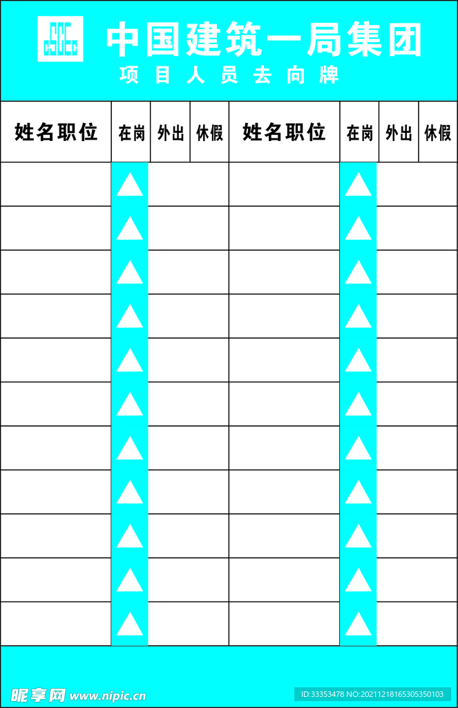 人员去向牌