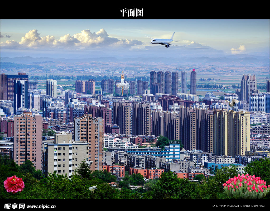 蓝天白云城市建筑楼房图片