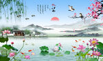高清荷花 湖水杨柳风景画