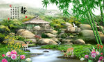 高清竹子竹屋风景画