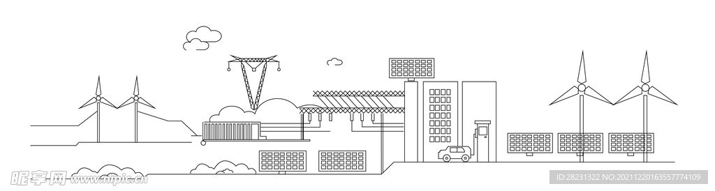 线条 剪影 能源 风车 