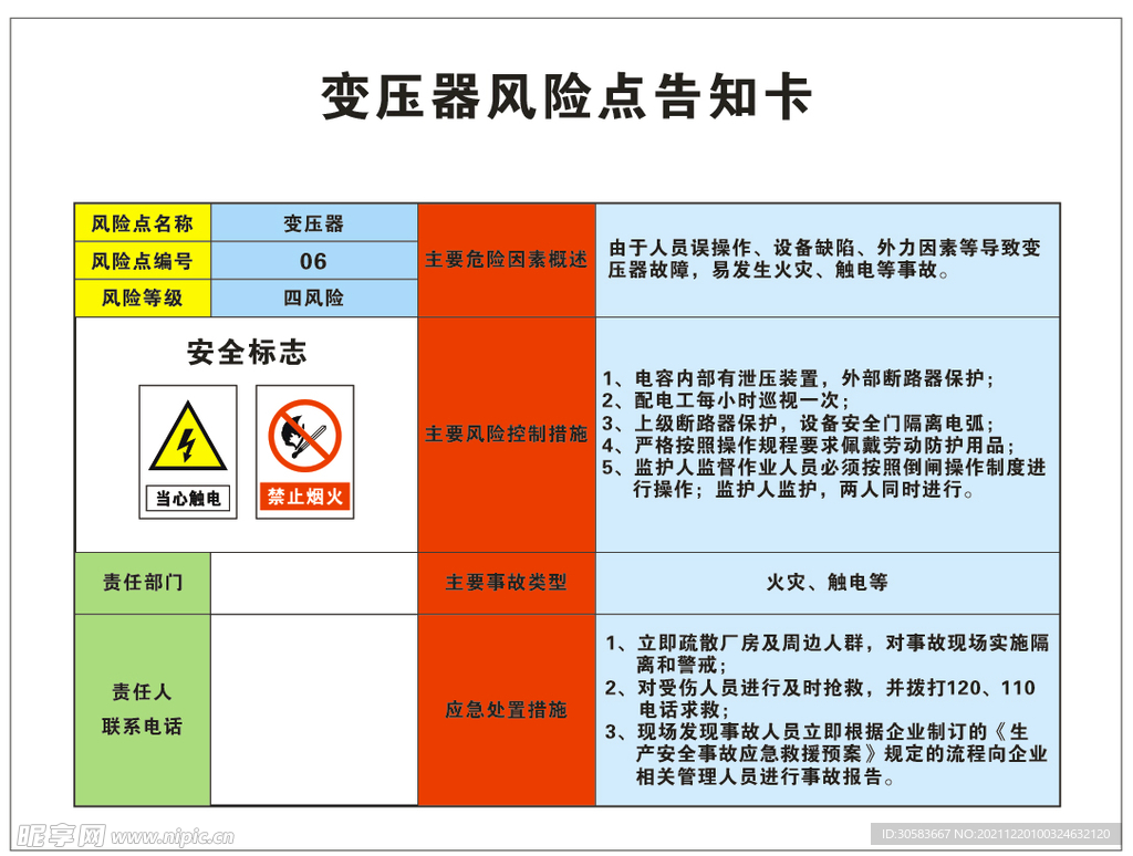 变压器风险点告知卡