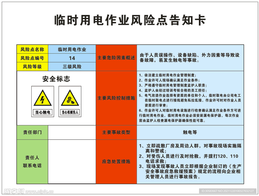 临时用电作业风险点告知卡