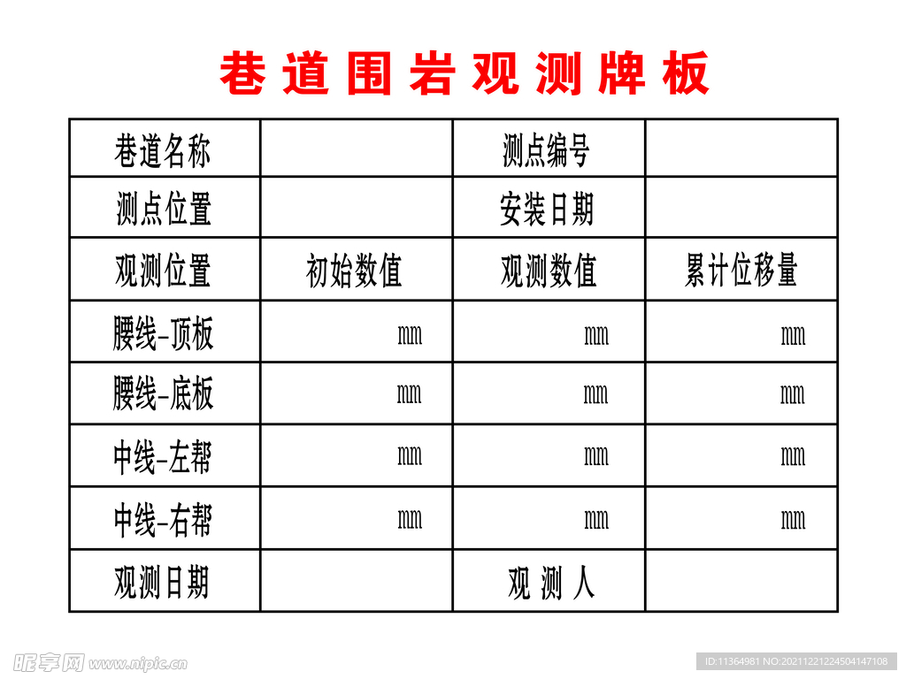 巷道围岩观测牌板
