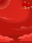 红色国潮风中国风海报扇子灯笼