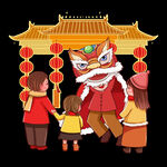 2022虎年新年场景逛庙会舞狮