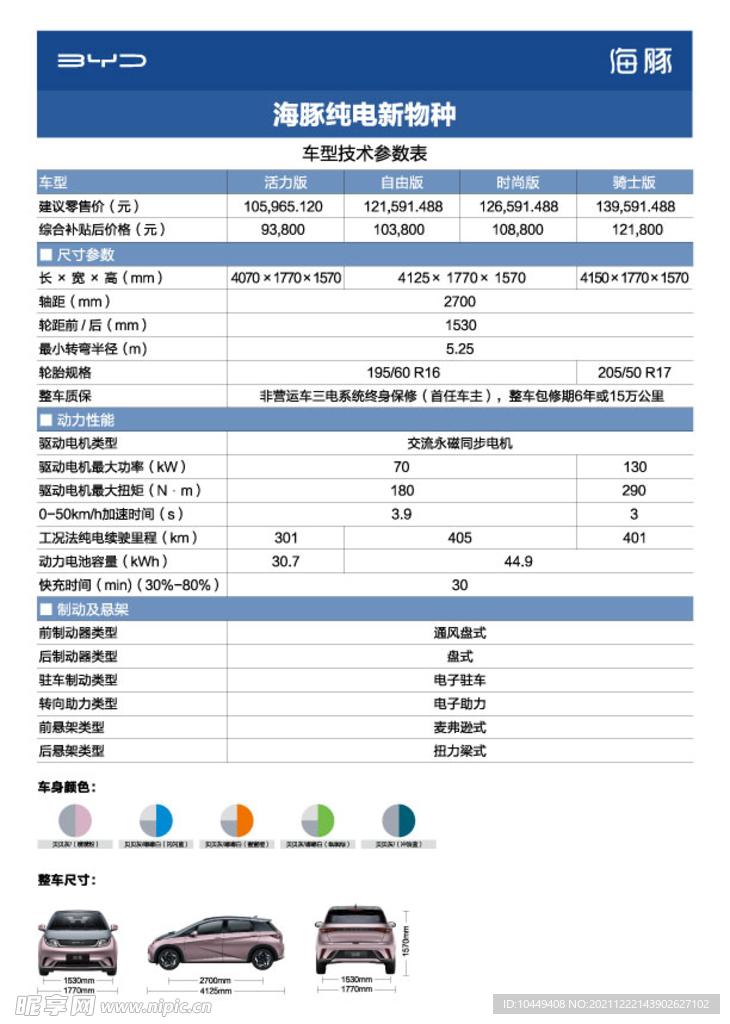 比亚迪海豚技术参数表