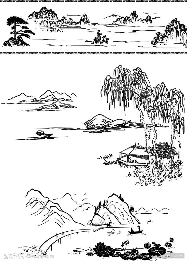 风景山水描线