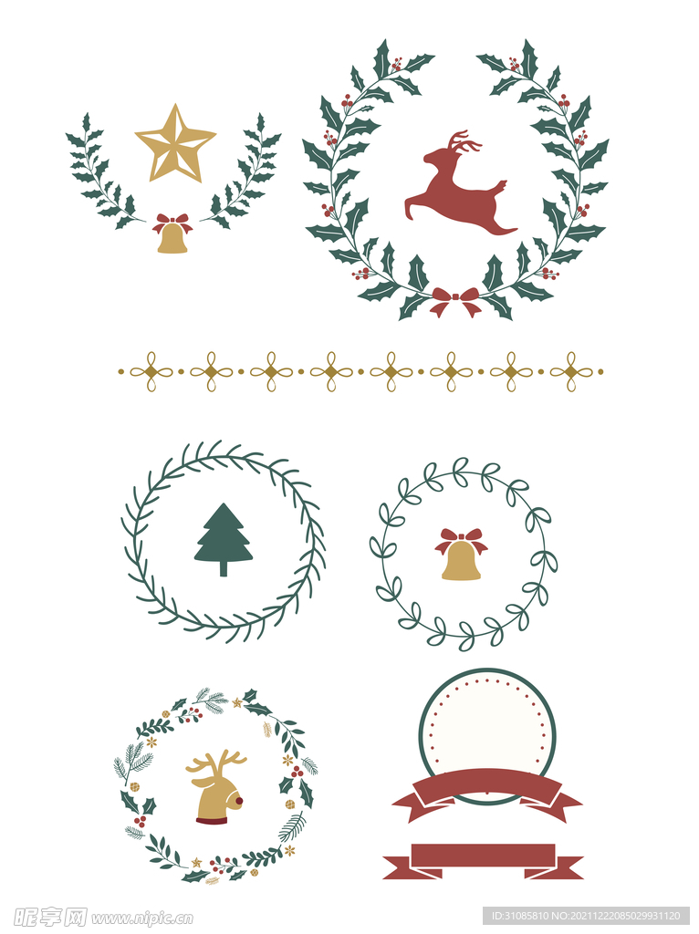 圣诞节素材装饰花圈麋鹿圣诞树