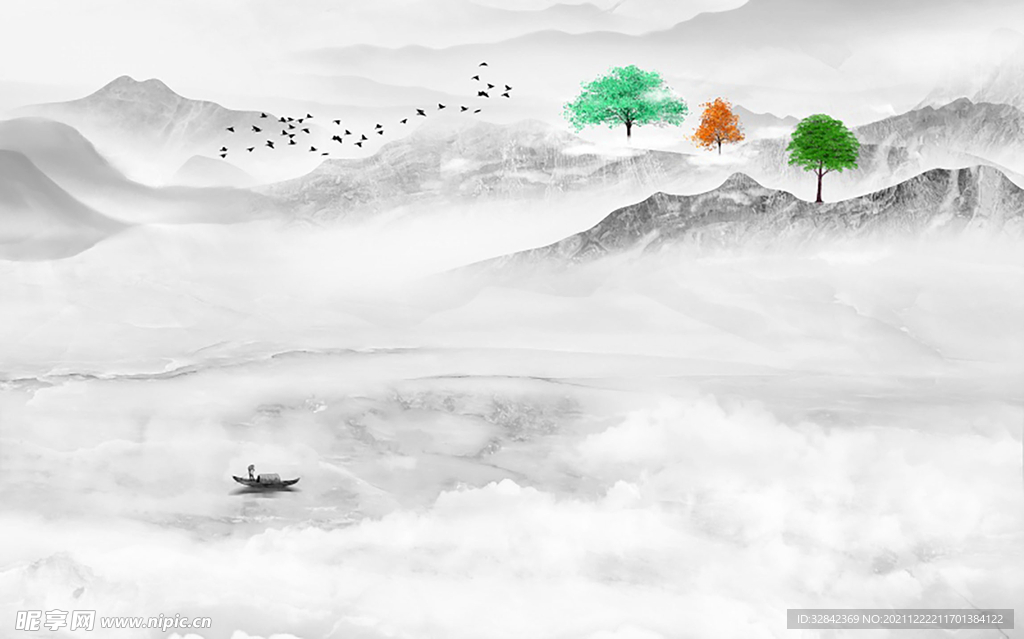 新中式山水背景