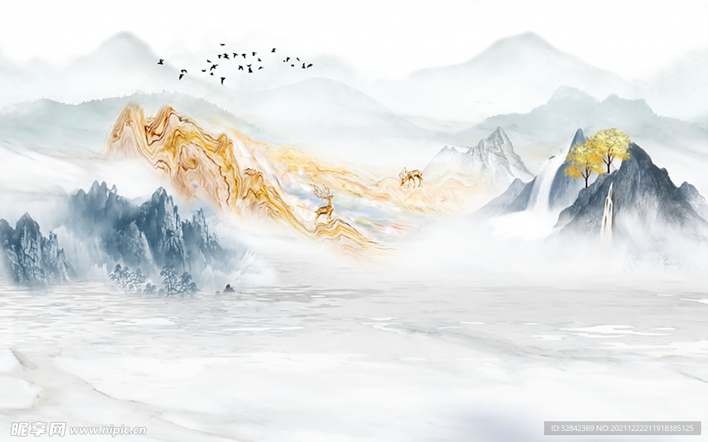 新中式山水背景