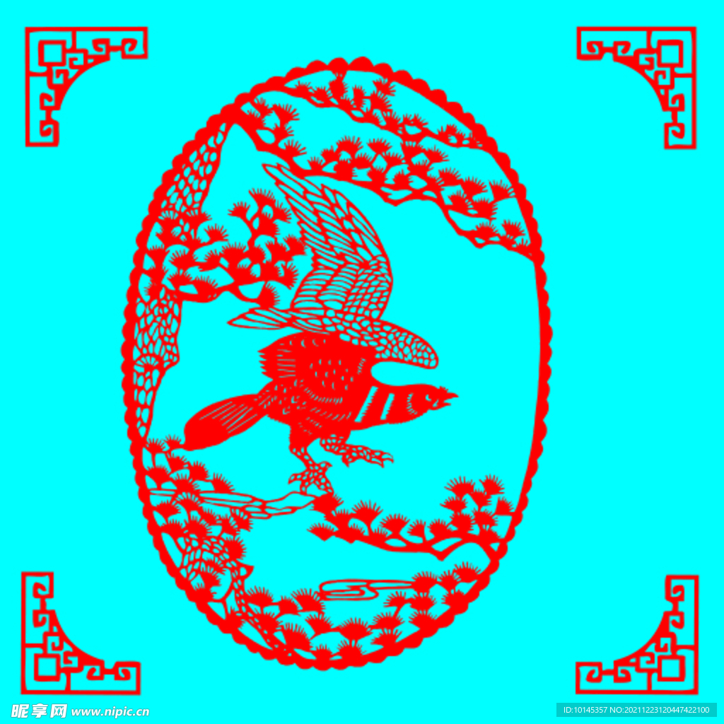 鹰与松树剪纸