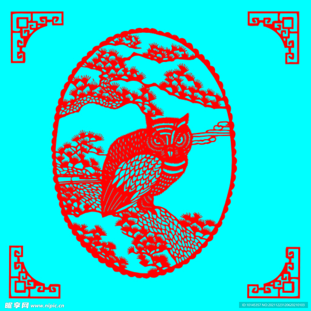 鹰与松树剪纸