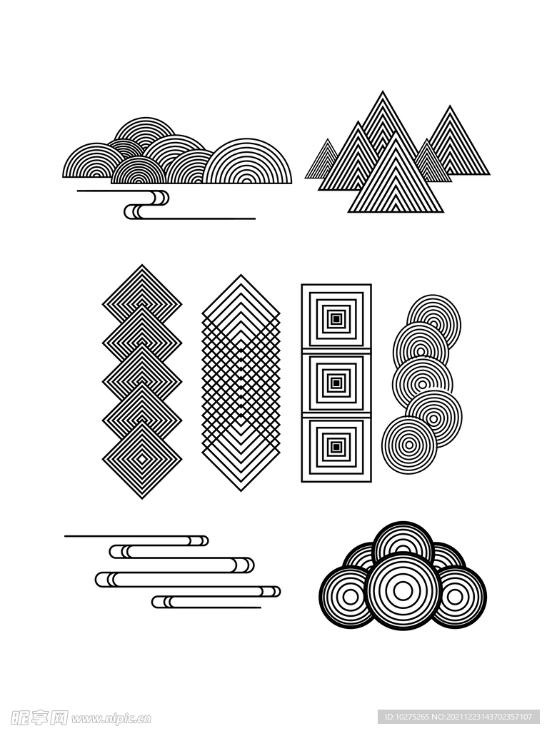 中国风创意线条祥云几何线条