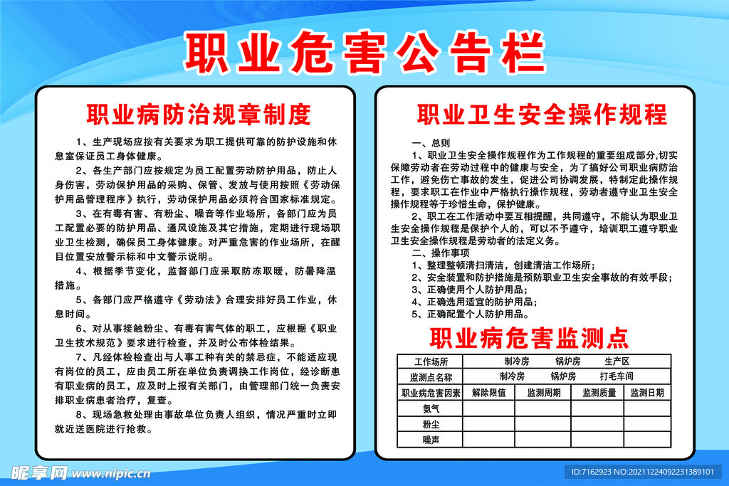 职业危害公告栏