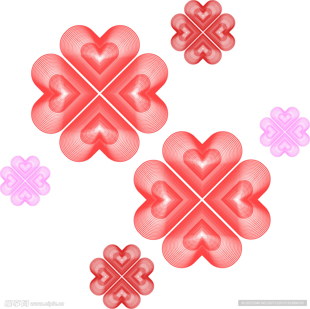 红色爱心花纹图案花朵线性矢量素