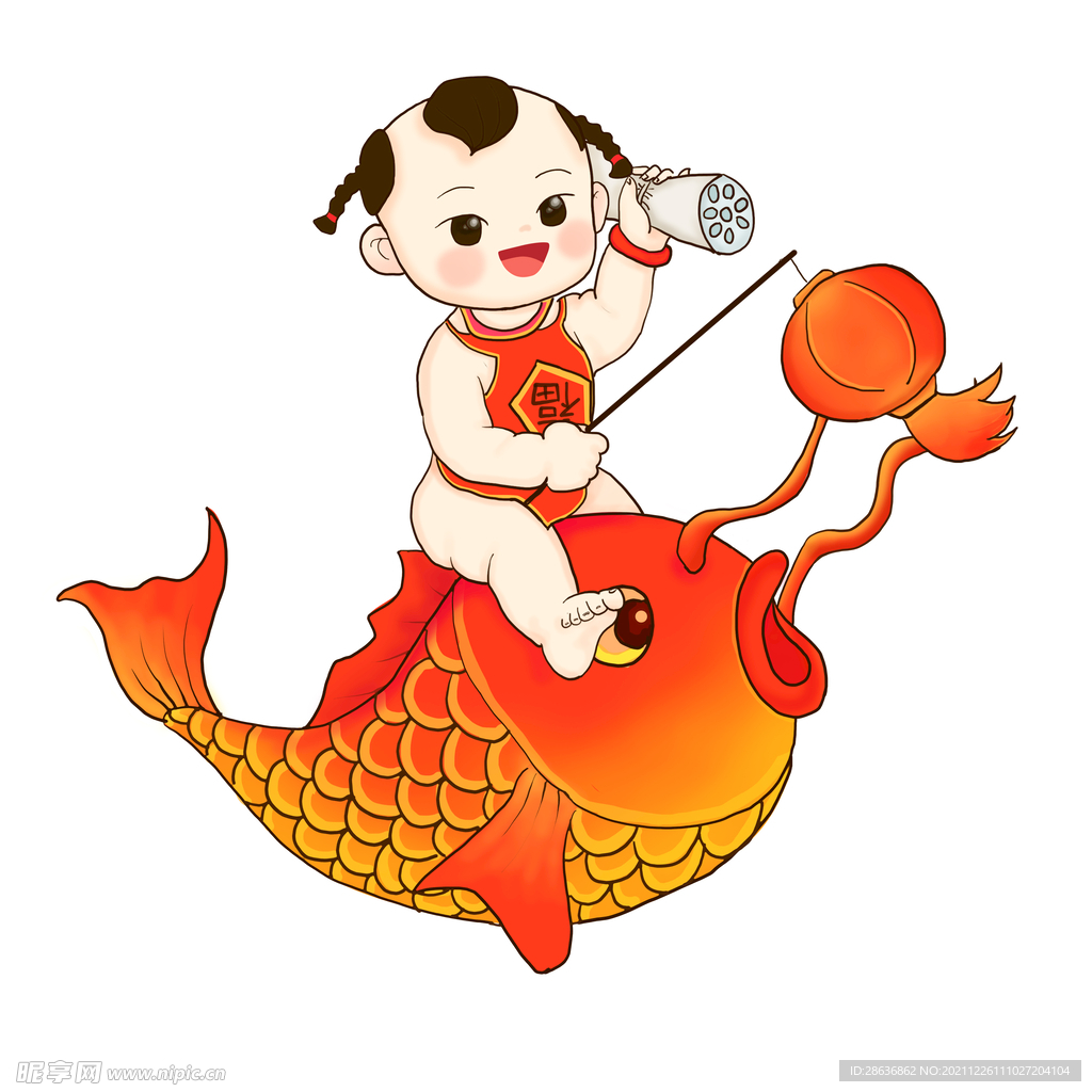  卡通年年有余元素