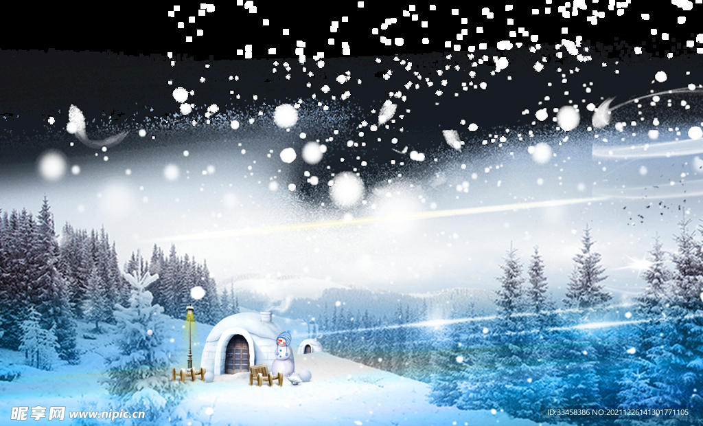 高清梦幻下雪小屋