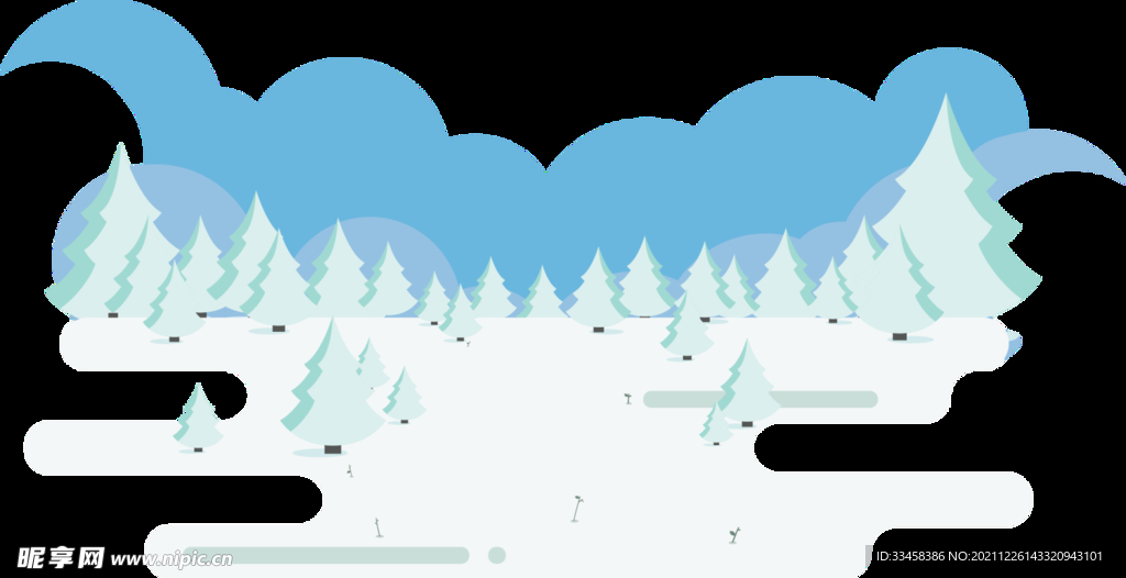蓝色树林雪地