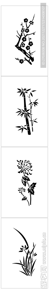 梅兰竹菊 矢量雕刻图