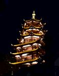 中国木建筑塔楼八角楼夜景