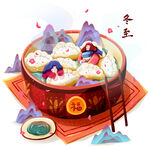 饺子扁平风人物场景插画