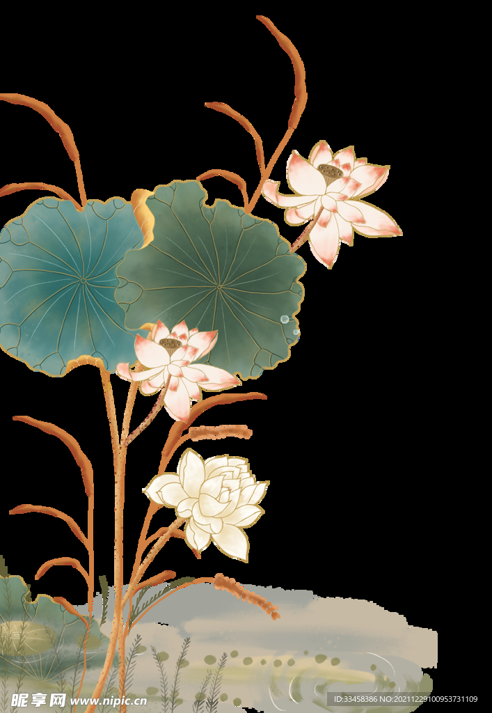 手绘国潮风莲花