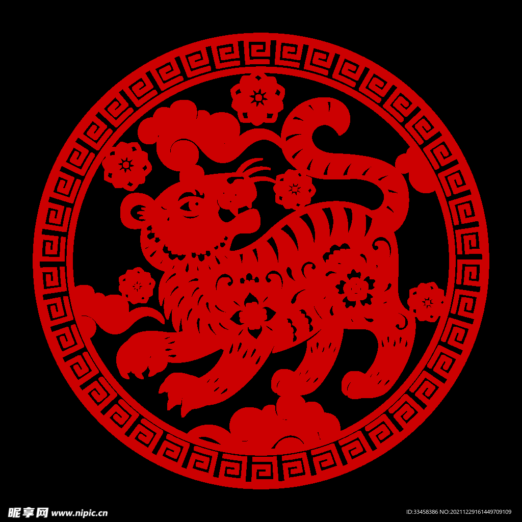 矢量红色虎年传统中国风窗