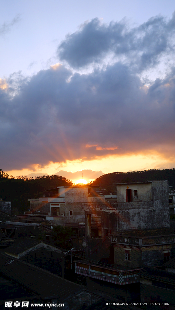 日落 家乡风景 太阳下山 村子