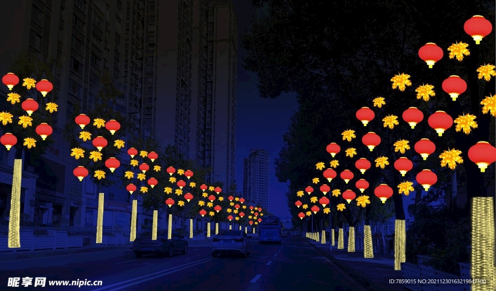春节行道树灯饰灯笼