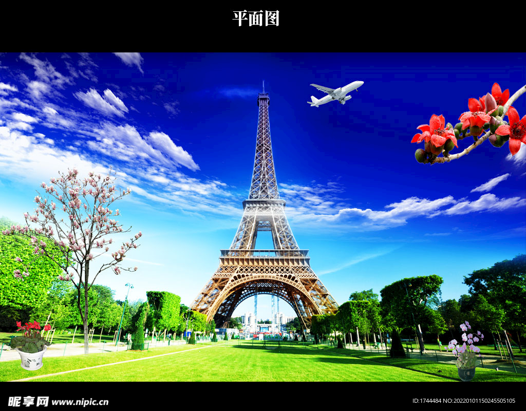 蓝天白云法国埃菲尔铁塔风景图片