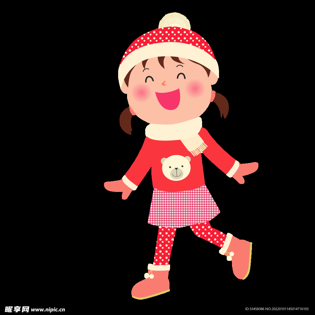 冬天带着帽子开心的笑着的女孩