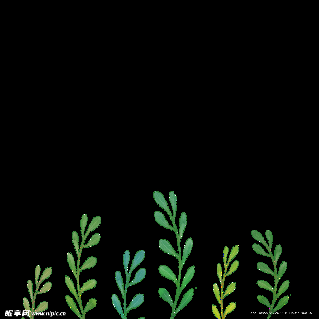 绿色叶子手绘植物绿叶花草夏天