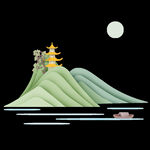 中国风剪纸山水清明清明节