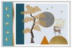 中式麋鹿发财树装饰画