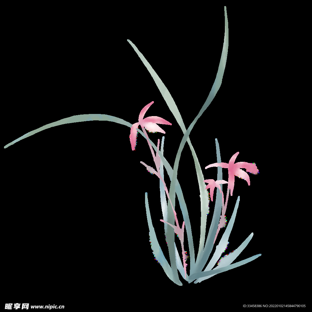 春天兰花紫花水墨有风