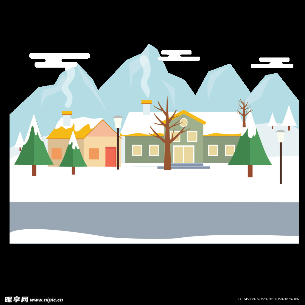 冬天乡村风景房屋免抠图
